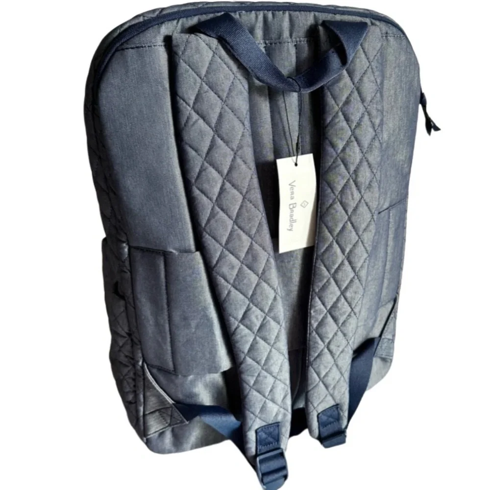 NWT Vera Bradley Large Backpack Moonlight Blue Denim Laptop Pocket Trolley Large